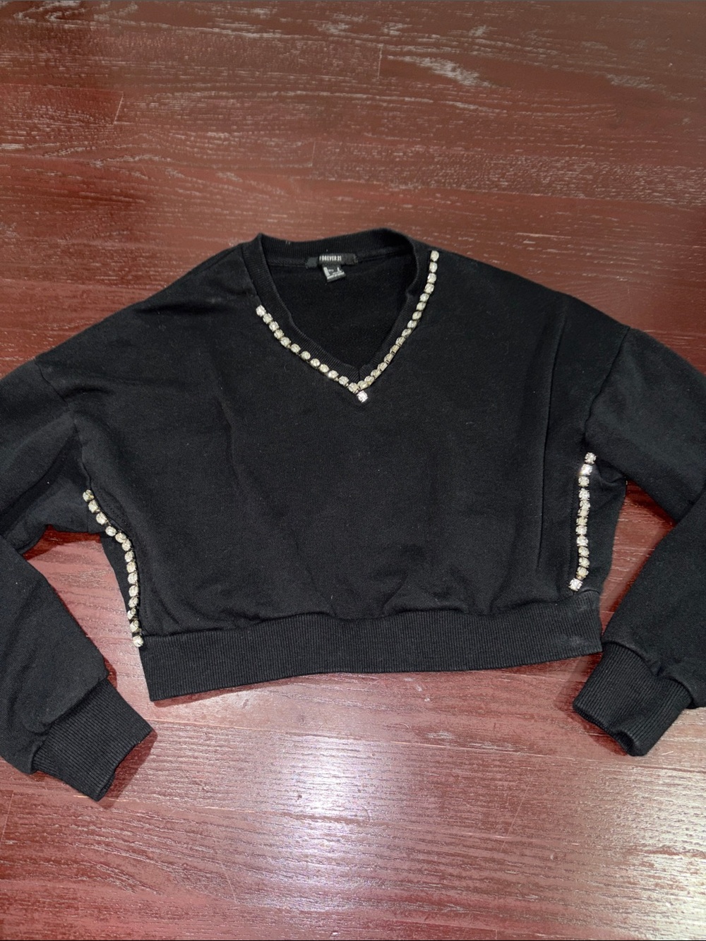 Forever 21 Black V-Neck Sweater with Crystal Trim